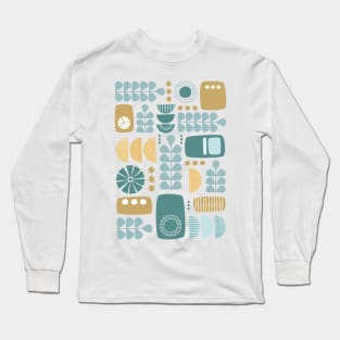 Retro Mid Century Modern in Teal, Aqua and Yellow Gold Long Sleeve T-Shirt